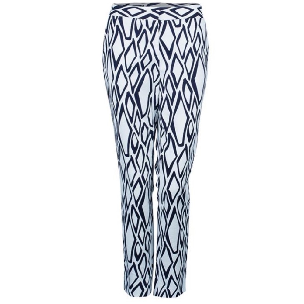 🔷Diane Von Furstenberg Geometric Print Navy & White Pants, Size 4